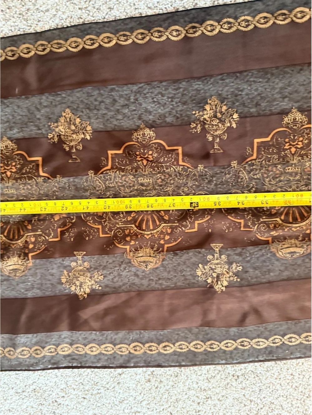 Ellen Tracy SILK Brown and Gold Patterned Sheer Scarf